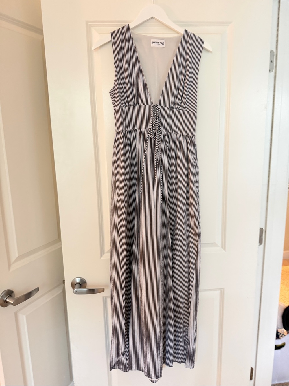 Princess Polly Navy and White Striped Sleeveless Maxi Dress